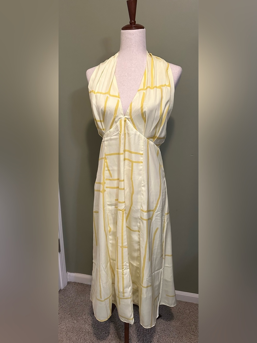 Banana Republic Pale Yellow Geometric Halter Dress